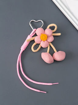 Брелок для ключей на карабине «Цветочек с бомбошками», розовый, с узлом, на сумку, рюкзак, текстиль, 23×5.5×2.8 см