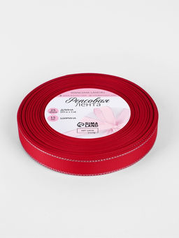 Лента репсовая, с серебряным люрексом, 15 мм, 23±1 м, красная №026