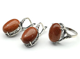 Кольцо Серьги с авантюрином имитация размер 19.