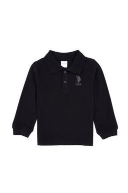 Erkek _ocuk Siyah Polo Yaka Basic Sweatshirt