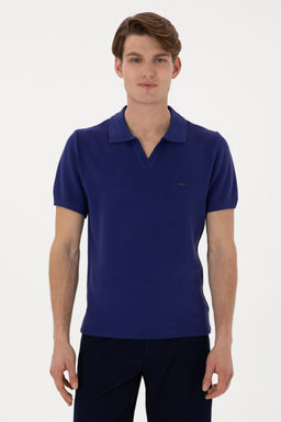 Erkek Slim Fit Polo Yaka A__k Lacivert Ti__rt