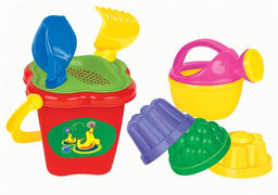 . Песочный набор №157 (ведро-цветок среднее,ситечко, лейка, совок №2,грабельки) арт.4481