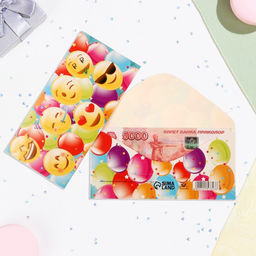 Цена за 10 шт. Конверт для денег Универсальный воздушные шары, смайлы, 16х8 см