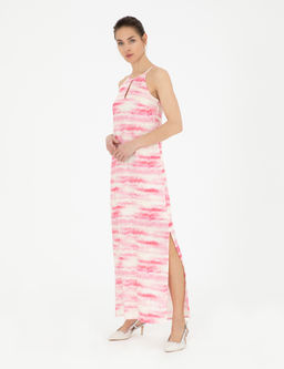 Pembe Desenli Keten Y_rtma_l_ Elbise