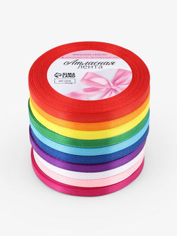 Набор лент атласных (10шт) 6мм*25±1ярд(23м±1м) №01/04/15/19/20/25/26/27/34/40 радуга АУ