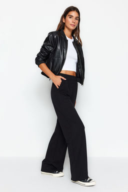 Siyah Premium Yumusak Kumasl? Cepli Wideleg/Rahat Kesim Orme Esofman Alt? Pantolon TWOAW24EA00012 - Trendyolmilla фото 3