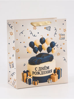 Цена за 2 шт. Пакет подарочный «С Днём рождения. Торт машинка», 23×27×11.5 см