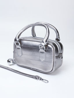 Сумка женская саквояж на молнии, 20×9×12 см, серебристая