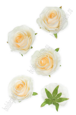 Головки цветов "Роза" 9 см (5 шт) SF-7874, белый/персиковый