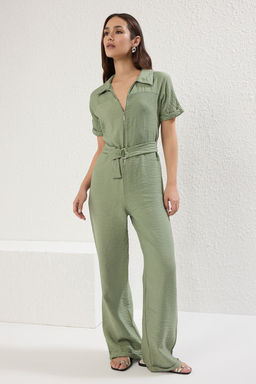 Trendyolmilla Haki Kusakl? Genis Paca Fermuar Detayl? Gomlek Yaka Tulum TWOSS25TU00020  фото 3