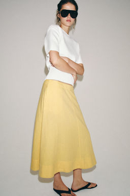 FALDA MIDI CON LINO ZW COLLECTION / Amarillo claro - Zara фото 3