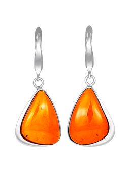 Серьги из серебра и натурального янтаря красивого чайного цвета Глянец