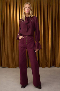 Ozel Koleksiyon Bordo Dugme Detayl? Yuksek Bel Wide Leg Comfort/Esnek Jeans TWOAW26JE00017