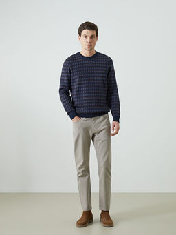 Bisiklet Yaka Uzun Kollu Desenli Erkek Triko Kazak