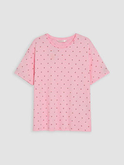 Bisiklet Yaka Kiraz Desenli Kad?n Pijama ?st?