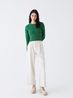 Bisiklet Yaka Kendinden Desenli Uzun Kollu Kad?n Triko Kazak