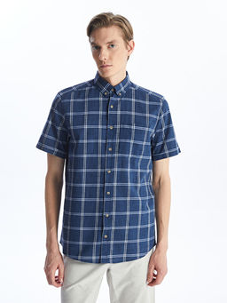 Regular Fit K?sa Kollu Ekose Poplin Erkek G?mlek