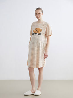 Bisiklet Yaka Puantiyeli Hamile Gecelik