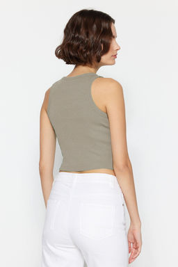 Kahverengi-Tas 2li Paket Vucuda Oturan Crop Halter Yaka Fitilli Esnek Orme Atlet TWOSS21AL0058