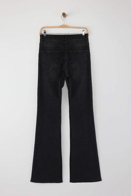 Siyah Y?rtmac Paca Detayl? Yuksek Bel Orta Esnek Flare Smoke Ispanyol Paca Jeans TWOAW26JE00022