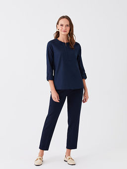 Ka??k Yaka Nak??l? Uzun Kollu Kad?n Bluz