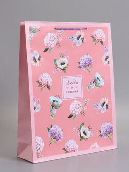 Пакет подарочный ламинированный «Любви и счастья», 33×42.5×10 см