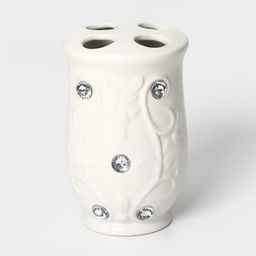 Аксессуары для ванной Доляна Изящный барельеф, 4 предмета, дозатор 250 мл, мыльница, 2 стакана, белые  фото 4