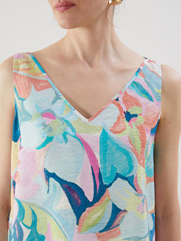 V Yaka Desenli Kad?n Bluz