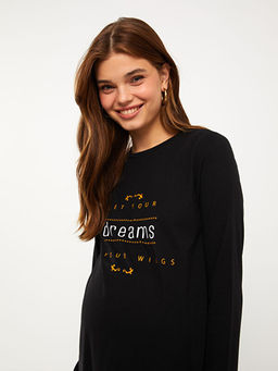 Bisiklet Yaka Bask?l? Uzun Kollu Hamile Tunik