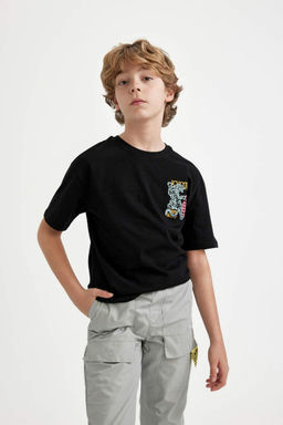 Футболка оверсайз с круглым вырезом и принтом для мальчиков с короткими рукавами - Defacto фото 2