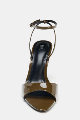PATENT-EFFECT HIGH-HEEL SANDALS