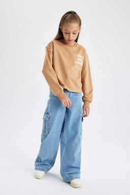 Толстовка с принтом для девочек с круглым вырезом - Defacto фото 2