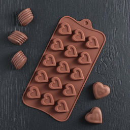 Цена за 2 шт. Форма для конфет и шоколада Доляна Сердечко, силикон, 21?10 см, 15 ячеек (2.7?2.8 см), МИКС