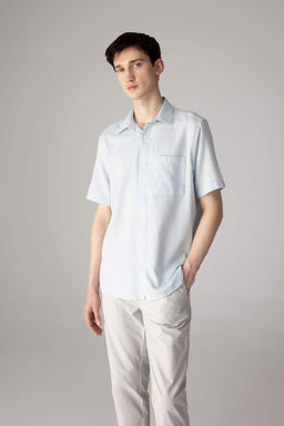 Хлопковая рубашка с короткими рукавами и воротником поло стандартного кроя - Defacto фото 3