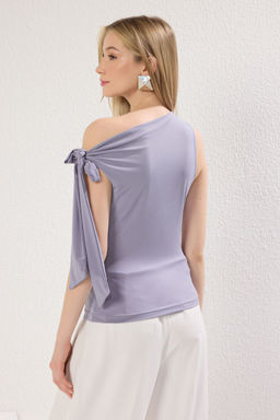 Trendyolmilla Siyah Asimetrik Yaka Baglama Detayl? Esnek Orme Bluz TWOSS25BZ00400 фото 19