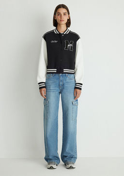 M Logo Patchli Siyah Bomber Ceket - Mavi фото 2