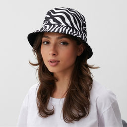 Панама женская MINAKU принт зебра, чёрная, белый, размер 56-58
