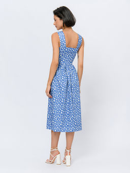 Платье голубого цвета длины миди с принтом на бретелях - 1001dress фото 4