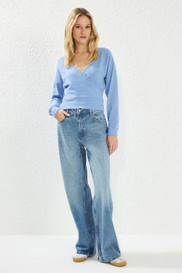 Trendyolmilla Vizon Regular/Normal Kal?p Oturan Fitilli Esnek Orme Bluz TWOAW25BZ00101
