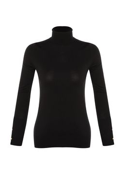 Siyah Merserize Gorunumlu Premium Iplik / Ozel Iplik Basic Triko Kazak TWOAW23KZ01514