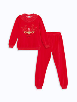 Y?lba?? Temal? Kadife K?z ?ocuk Pijama Tak?m?