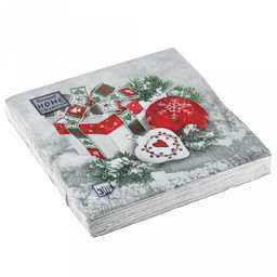 Салфетки бумажные "Bouquet Home Collection Classic" 33х33см, 3-х слойные, 20 штук в упаковке, 100% целлюлоза, "Новогодний натюрморт с шаром" (Россия)
