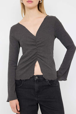 Teen Antrasit Buzgu/Drape Detayl? Dokulu Slim Orme Bluz TWOAW26BZ00027 - Trendyolmilla фото 3