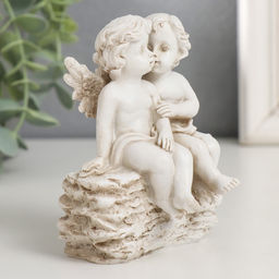 Фигурка полистоун Ангелы на камешке, 10.5?7.5?8.5 см