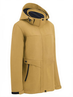Ветровка женская софтшелл виндстоппер с капюшоном спортивная горчичного цвета 9616_1G