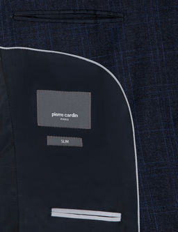 Lacivert Slim Fit Ekose Y_n Tak_m Elbise