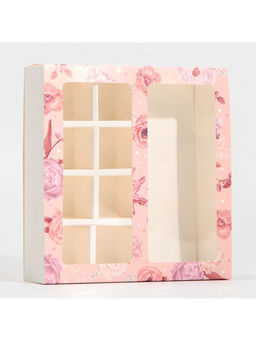 Цена за 5 шт. Коробка под 8 конфет и шоколад с ячейками Розовые цветы 18 х 18 х 4 см - Дарите счастье фото 4