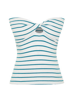 Yesil Cizgili Straplez Fitted/Vucuda Oturan Esnek Orme Bluz TWOSS24BZ00413 - Trendyolmilla фото 7