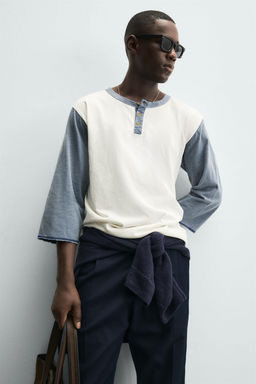 COLOUR BLOCK T-SHIRT WITH BUTTONED NECK - Zara фото 5