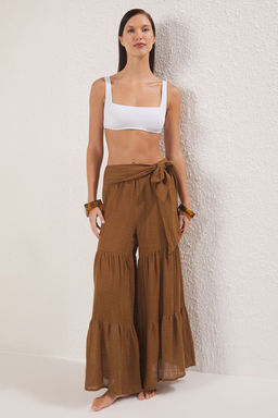 Trendyolmilla Kahverengi Dokuma Baglama Detayl? Volanl? Plaj Pantolon TBESS25PL00009 фото 2